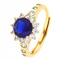 Pierścionek pozłacany Cyrkonia niebieska Stal chirurgiczna r.16 - 20