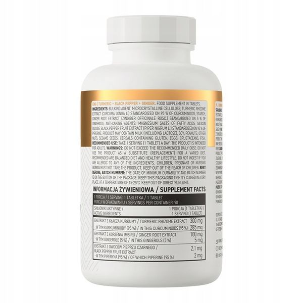 Suplement diety OstroVit Kurkumina Czarny Pieprz Imbir 90 tabletek zdjęcie 4