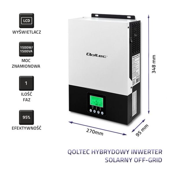 Qoltec Hybrydowy inwerter solarny Off-Grid 2KVA 1.5kW 80A MPPT Sinus zdjęcie 3