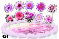 TOPPERY NA TORT OZDOBNE DEKORACJA ZESTAW - RÓŻOWE KWIATY KWIATKI 10szt.