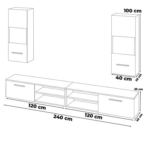 Meblościanka Wisząca Pojemna Szafka Rtv Do Salonu 240cm Dąb Wotan Szary na Arena.pl