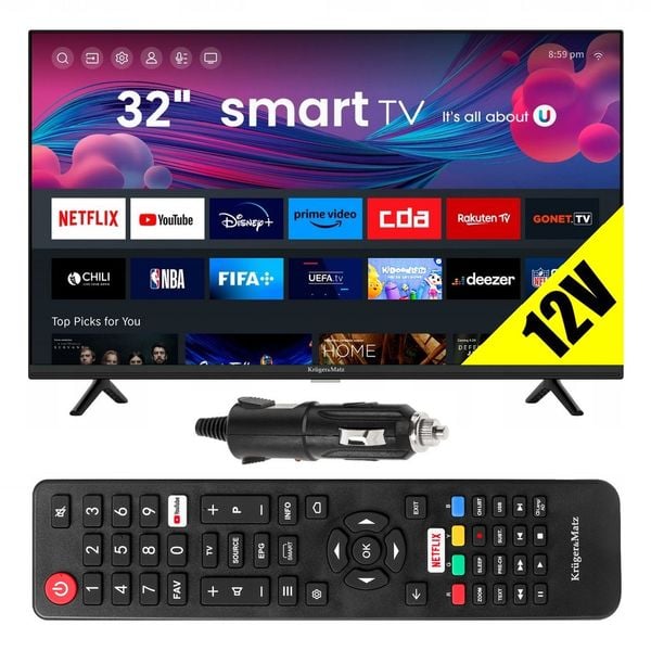 Telewizor do kampera smart tv 32 cale HD WiFi DVBT2 YouTube Netflix 12V zdjęcie 1
