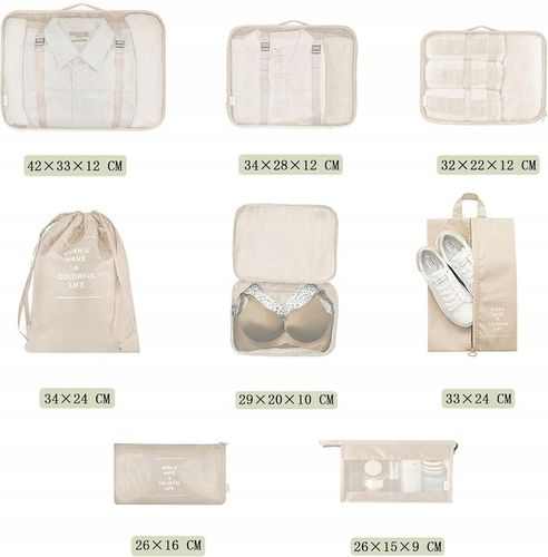 ZESTAW ORGANIZERÓW ORGANIZER PODRÓŻNY WALIZKI SZAFA UBRAŃ KOMPLET 8szt RÓŻ na Arena.pl