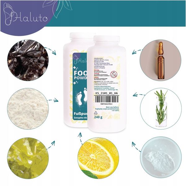 Talk puder do stóp i obuwia na nadmierną potliwość zestaw 3 szt. HALUTO zdjęcie 3