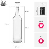 30x Butelka MONOPOLOWA 1000 ml z zakrętkami na bimber wódkę