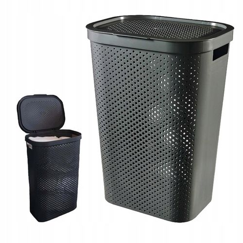 Kosz na Pranie Duży Bieliznę Kufer 60l CURVER Grafitowy Pojemnik Plastikowy na Arena.pl