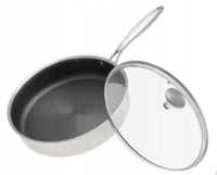 PATELNIA Stalowa Głęboka Nieprzywierająca PLASTER MIODU Z Pokrywką 28cm