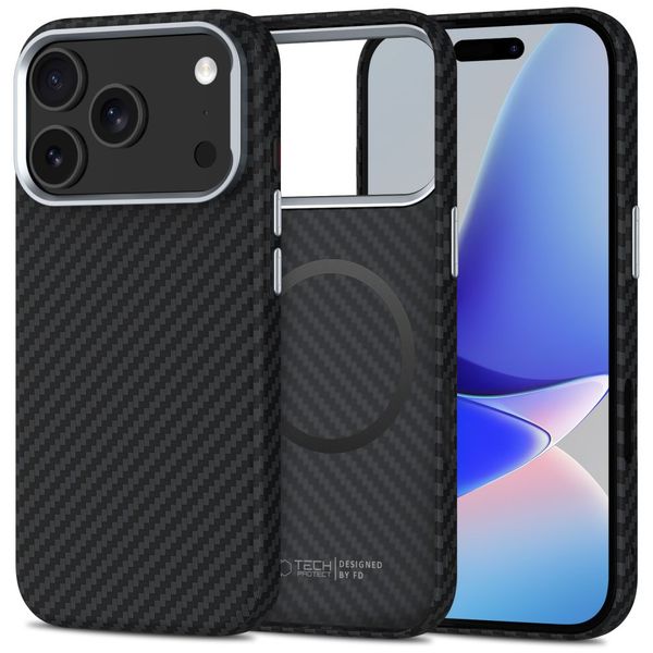 Etui TECH-PROTECT ION CARBON do iPhone 17 Pro Max Czarno-Srebrne zdjęcie 1