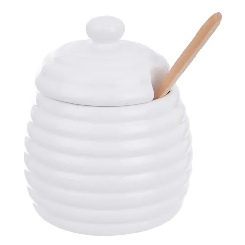 Pojemnik porcelanowy na miód do miodu z pokrywką i łyżeczką 340 ml na Arena.pl
