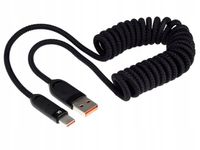 Kabel do ładowania i synchronizacji spiralny 50-180cm USB>USB-C 100W czarny