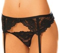 Czarny Pas do Pończoch i Stringi SoftLine 3309 S/M