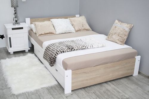 Łóżko pojedyncze 3D 90x200 białe dąb sonoma MATERAC Pi + stelaż gratis na Arena.pl