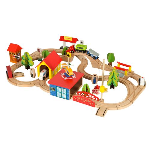 Kolejka drewniana pociąg lokomotywa miasto 69 elementów na Arena.pl