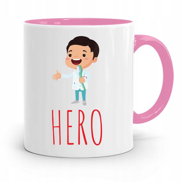 Kubek Różowy Prezent Dentysty Stomatologa Hero Z Nadrukiem Ze Zdjęciem zdjęcie 1