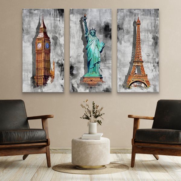 Obrazy Na Płótnie Statua Wolności Wieża Eiffla Abstrakcja 180cm x 120cm zdjęcie 6