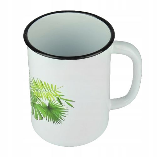 KUBEK GŁADKI EMALIOWANY 1,5L WZÓR MONSTERA IDEALNY DO NAPOJÓW KOMPOTU MLEKA na Arena.pl