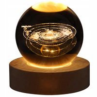 SZKLANA KULA LAMPA STOŁOWA LED DEKORACJA 3D UKŁAD SŁONECZNY