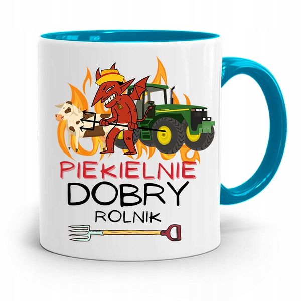 Dla Rolnika Kubek Błękitny Piekielnie Dobry Rolnik Z Nadrukiem Ze Zdjęciem zdjęcie 1