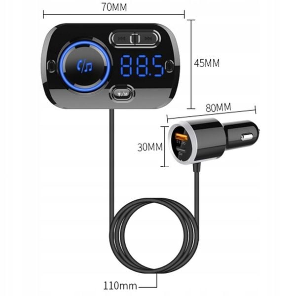 TRANSMITER BLUETOOTH FM SAMOCHODOWY 2X SZYBKA ŁADOWARKA AUX USB-C zdjęcie 15