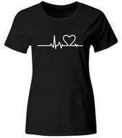 KOSZULKA SERCE LINIA ŻYCIA, MODNY T-SHIRT, CZARNA, ROZ. XXL