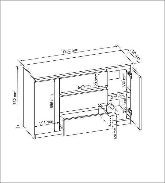 KOMODA 2D 3S 120CM DĄB SONOMA SALON zdjęcie 2