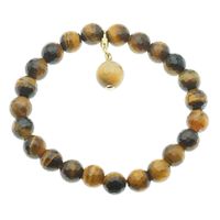 Bransoletka - Tygrysie Oko cięte kulki i srebro złocone 19 cm