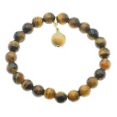 Bransoletka - Tygrysie Oko cięte kulki i srebro złocone 18 cm