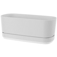 Doniczka plastikowa z podstawką osłonka 29x13 cm mat biała prążkowany wzór