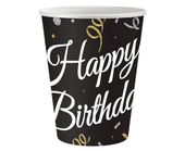 Kubeczki papierowe Happy Birthday czarne, 6 szt.