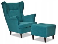 Fotel uszak ARI z podnóżkiem, skandynawski  morski Turkus