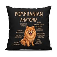 Pomeranian - anatomia - czarna poduszka na prezent z pieskiem