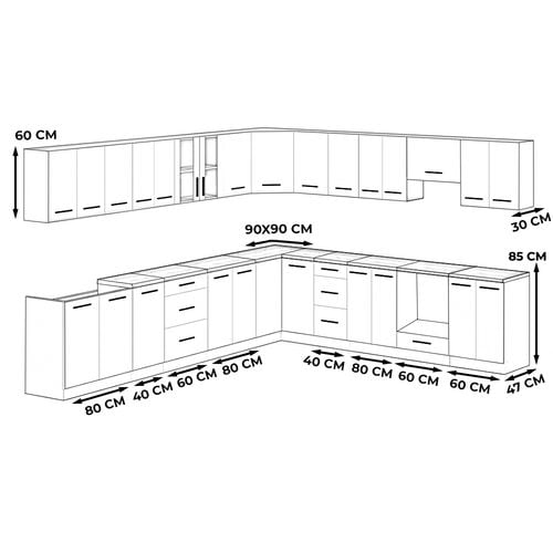 Kuchnia Narożna Pojemna Z Blatem 6.8m Biała Butelkowa Zieleń San Sebastian na Arena.pl