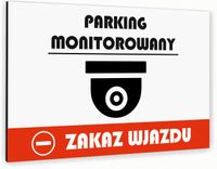 Tabliczka znak informacyjny 30x20 Biała PARKING MONITOROWANY Nierdzewna
