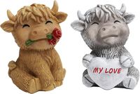Figurki Szkockie Bydło Wyżynne Rzeźba Highland Cow Zestaw 2 Dekoracje