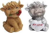 Figurki Szkockie Bydło Wyżynne Rzeźba Highland Cow Zestaw 2 Dekoracje