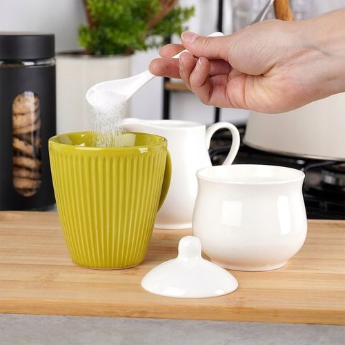 Zestaw CUKIERNICZKA MLECZNIK ŁYŻECZKA pojemnik na cukier mleko biała na Arena.pl