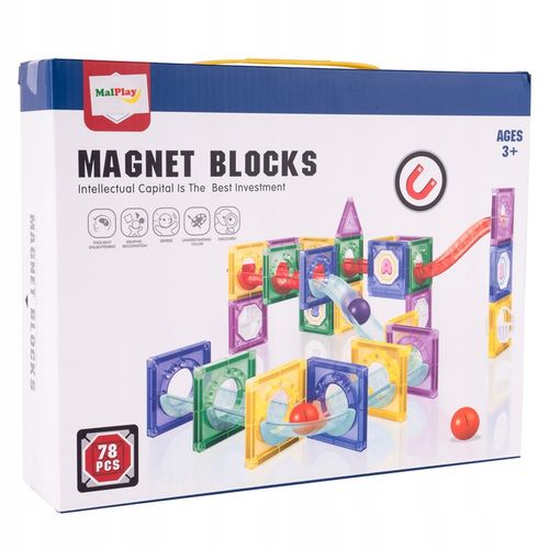KLOCKI MAGNETYCZNE KONSTRUKCYJNE ŚWIECĄCY TOR KULKOWY ZJEŻDZALNIA 3D na Arena.pl