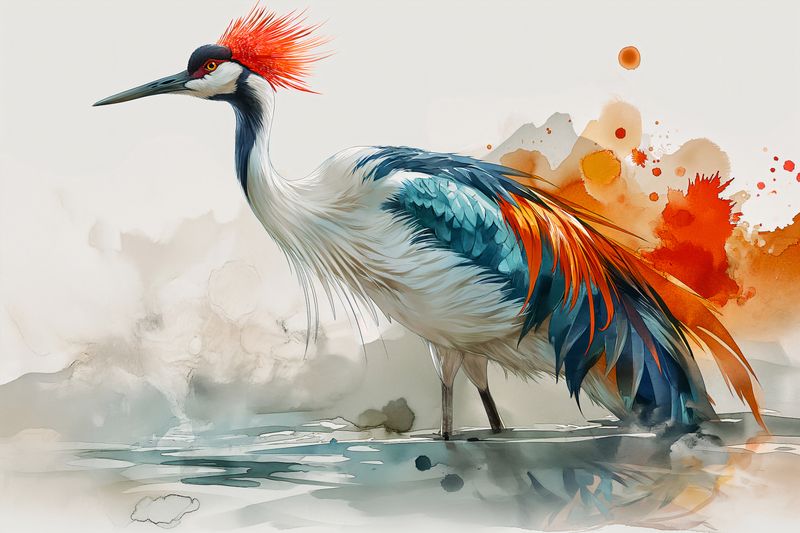 Plakat 60x40cm Żuraw w Akwareli zdjęcie 1