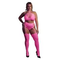 ouch! neon body dwuczęściowe z topem i pończochami xl-xxxxl rożowe