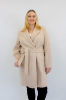 Beżowy Długi Zimowy Płaszcz Damski Dwurzędowy XL