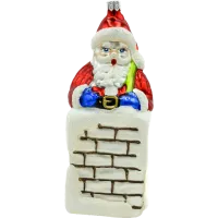 Bombka choinkowa szklana: Święty Mikołaj w kominie: biały