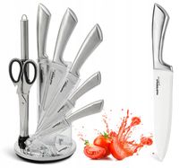 NOŻE Zestaw Komplet NOŻY Kuchennych Na Stojaku OSTRZAŁKA Nożyce Tasak 6525