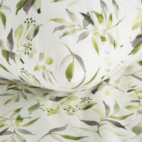 Pościel Mili 220x200 + 70x80 biało zielona liście naturalna bawełna na Arena.pl