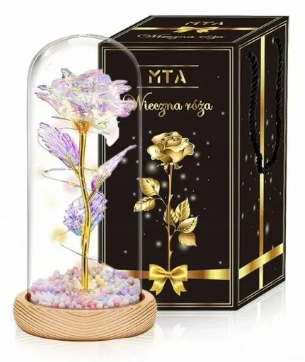 PIĘKNY ZŁOTY ŁAŃCUSZEK DAMSKI Z SERDUSZKIEM Z CYRKONIAMI + RÓŻA WIECZNA LED zdjęcie 10