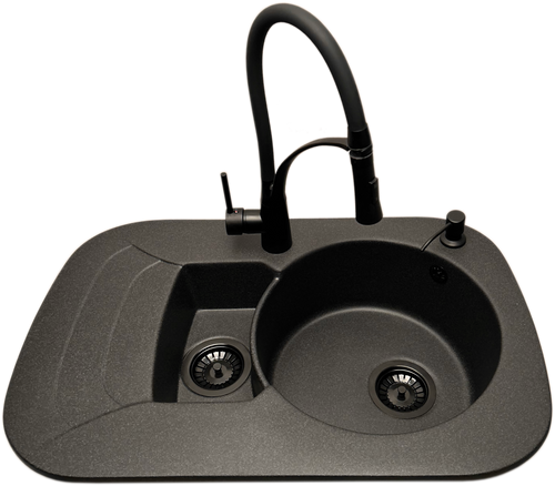 Zlewozmywak 1,5 komorowy z ociekaczem VIGEN  grafit z lewym ociekaczem + bateria NEXO + dozownik na Arena.pl