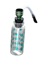 Mini Fajka Wodna Bongo Butelka 11 cm z Wężykiem Szklana Listki Zielone