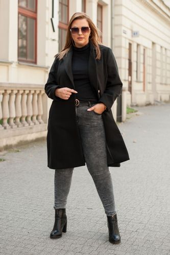 Płaszcz P-04, klasyczny, czarny płaszcz z guzikami Rozmiar - XL na Arena.pl