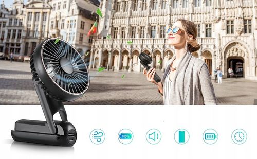 WENTYLATOR RĘCZNY MINI SKŁADANY 5 PRĘDKOŚCI NAWIEWU I 180° PRZENOŚNY CZARNY na Arena.pl