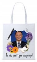 Prezydent Andrzej Duda Torba Eco Biała Shopper Z Nadrukiem Ze Zdjęciem