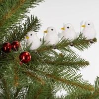 Zawieszki choinkowe 4 szt. ptaszki brokatowe białe